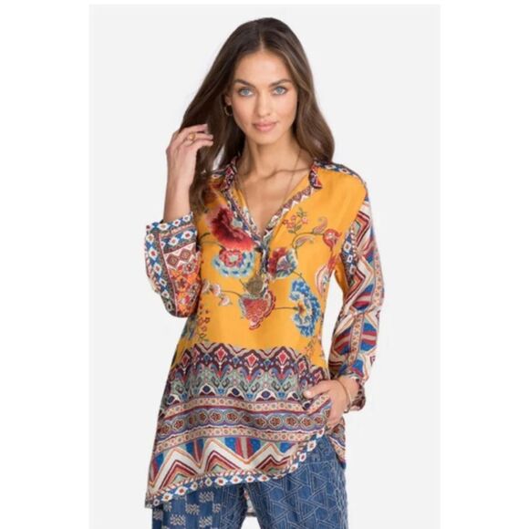 Johnny Was NEW Sasha Maine Tunic Top Orange Floral Paisley Silk S - Picture 1 of 11